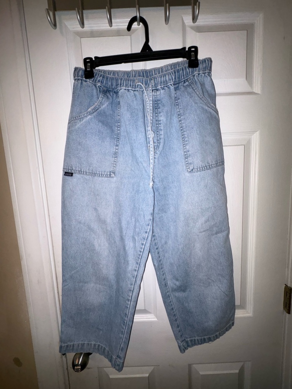 Vintage Blassport Y2K Light Wash Wide Leg Cropped Jeans Drawstring Mom